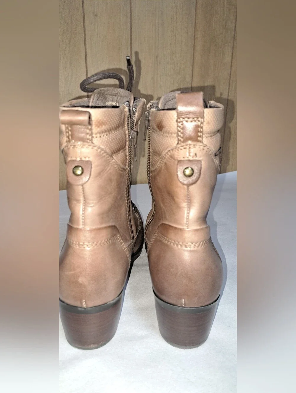 Earth Shoes Denali Anchor Lace Up Side Zip Heel Boots Walnut Brown Size 11 M